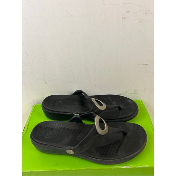 Crocs Sanrah size 8 Black sandals wedges - Picture 2 of 9
